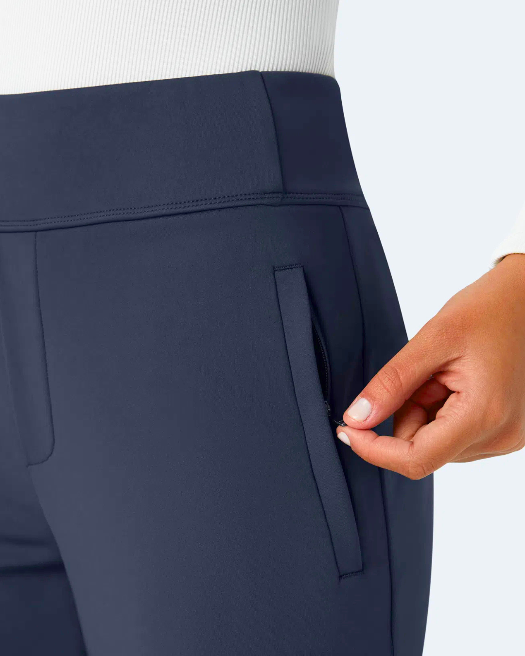 Calças de Trabalho de Cintura Alta com Bolsos Laterais com Fecho de Correr