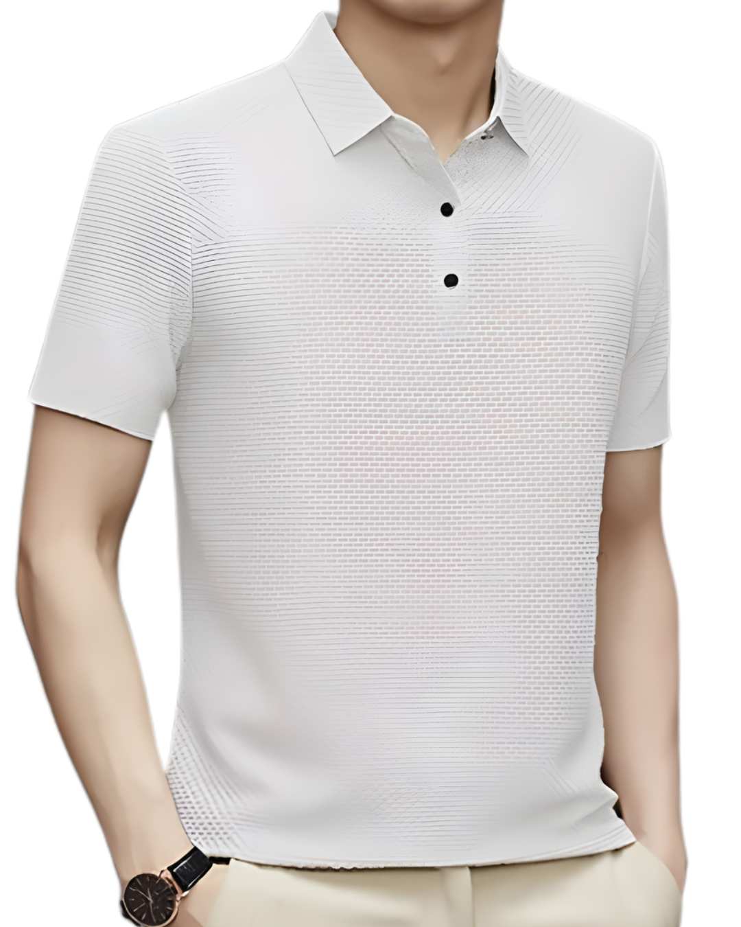 Polo de Malha Premium com Textura Microestrutural e Acabamento Respirável para Homem