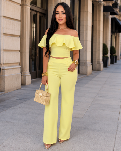Conjunto de Top Bardot e Calças Palazzo