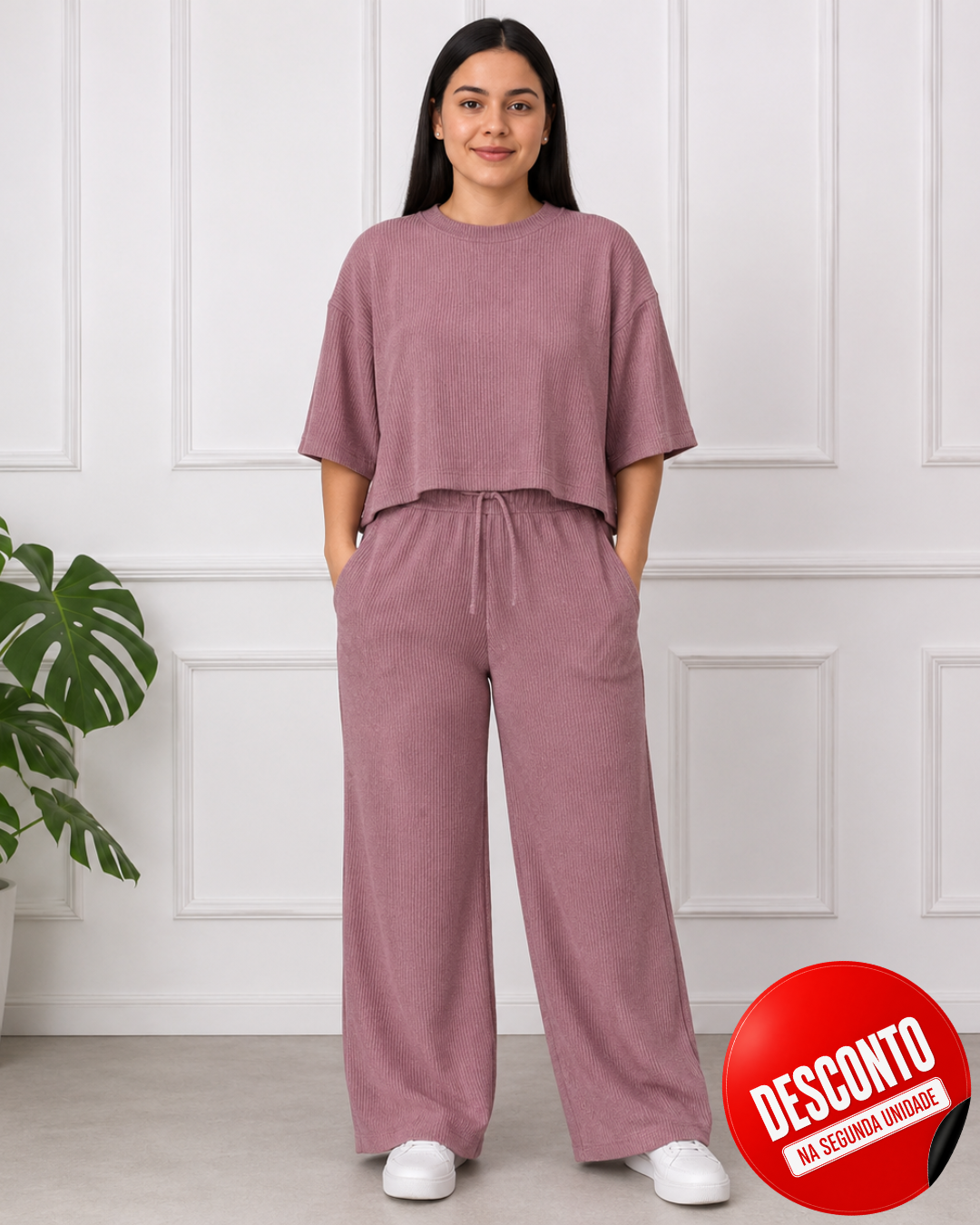 Conjunto com pregas e calças largas (Desconto na 2.ª unidade)