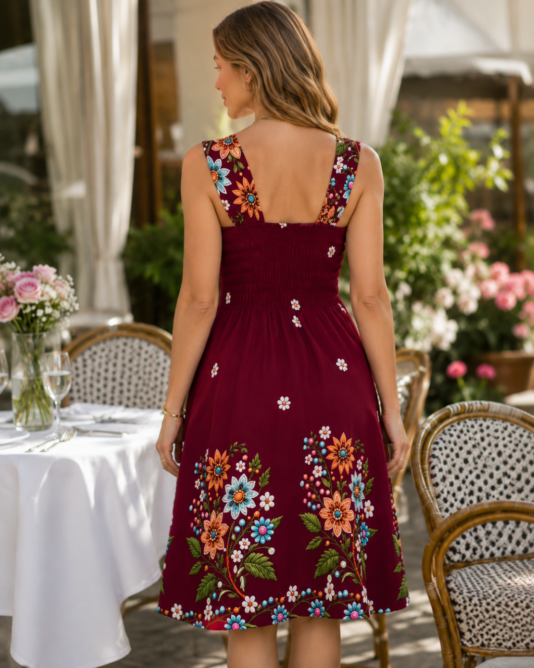Vestido Midi com Padrão Floral