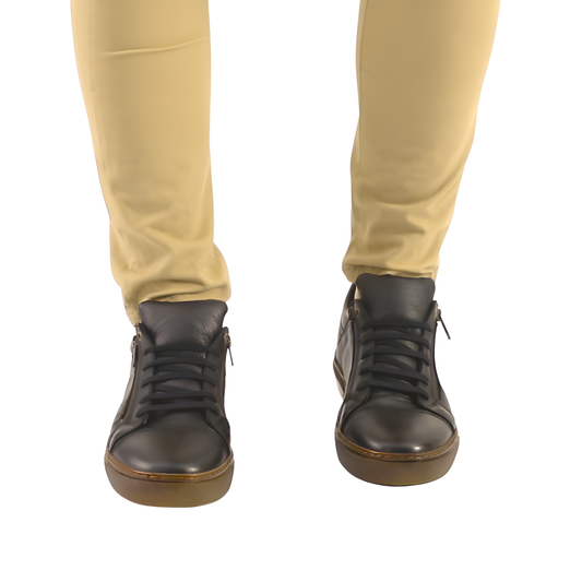 Sapatilha em Pele Preta com Fecho-Éclair e Palmilhas Ortopédicas para Homem 