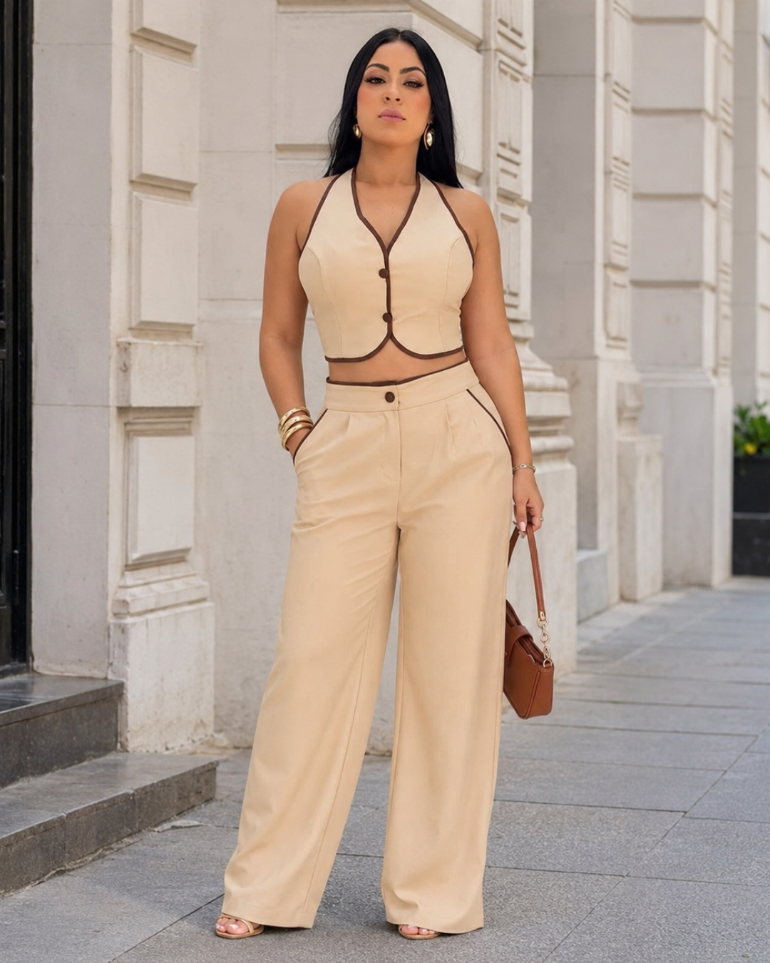 Conjunto de Colete Halter e Calça Larga
