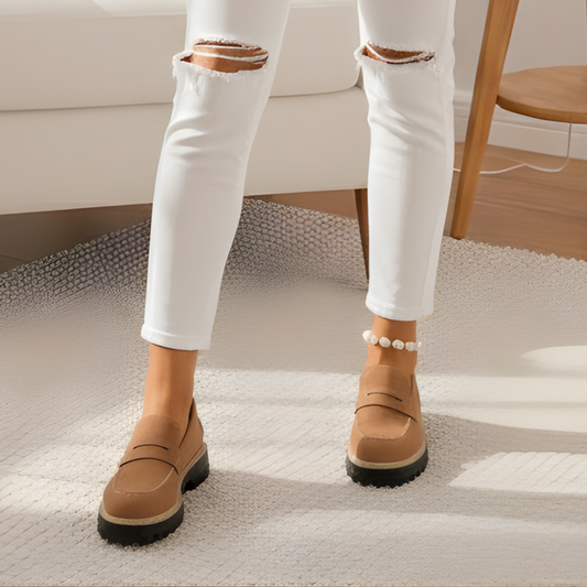 Mocassim com plataforma de salto e estabilidade para mulher