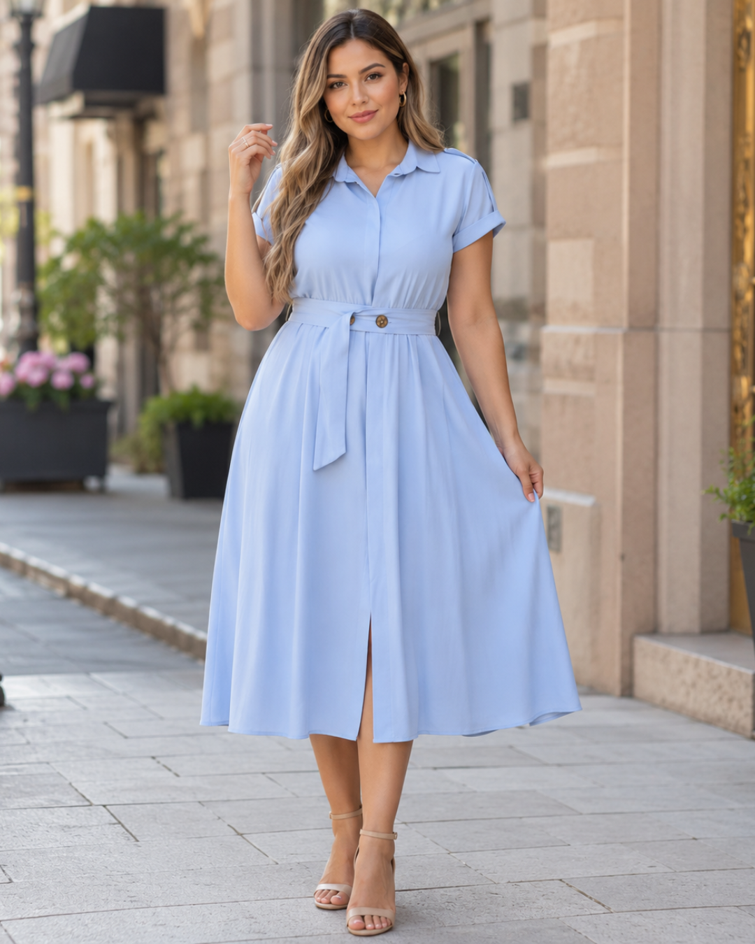 Vestido Midi Camiseiro com Cinto