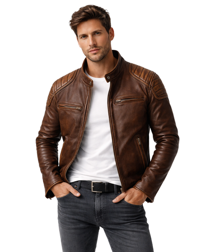 Casaco de couro com design funcional para homem