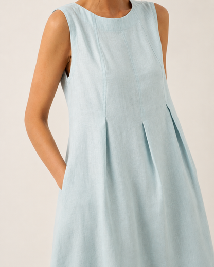 Vestido informal de linho com bolsos laterais