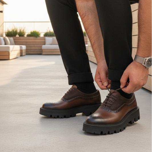 Sapatos Casuais Clássicos em Pele Genuína e Camurça para Homem 