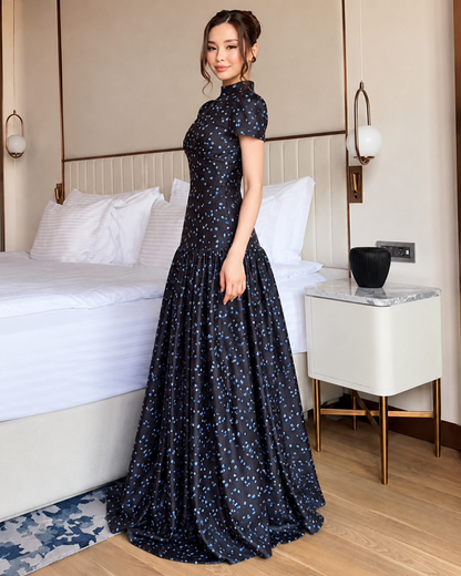 Vestido Comprido Estampado com Manga Curta