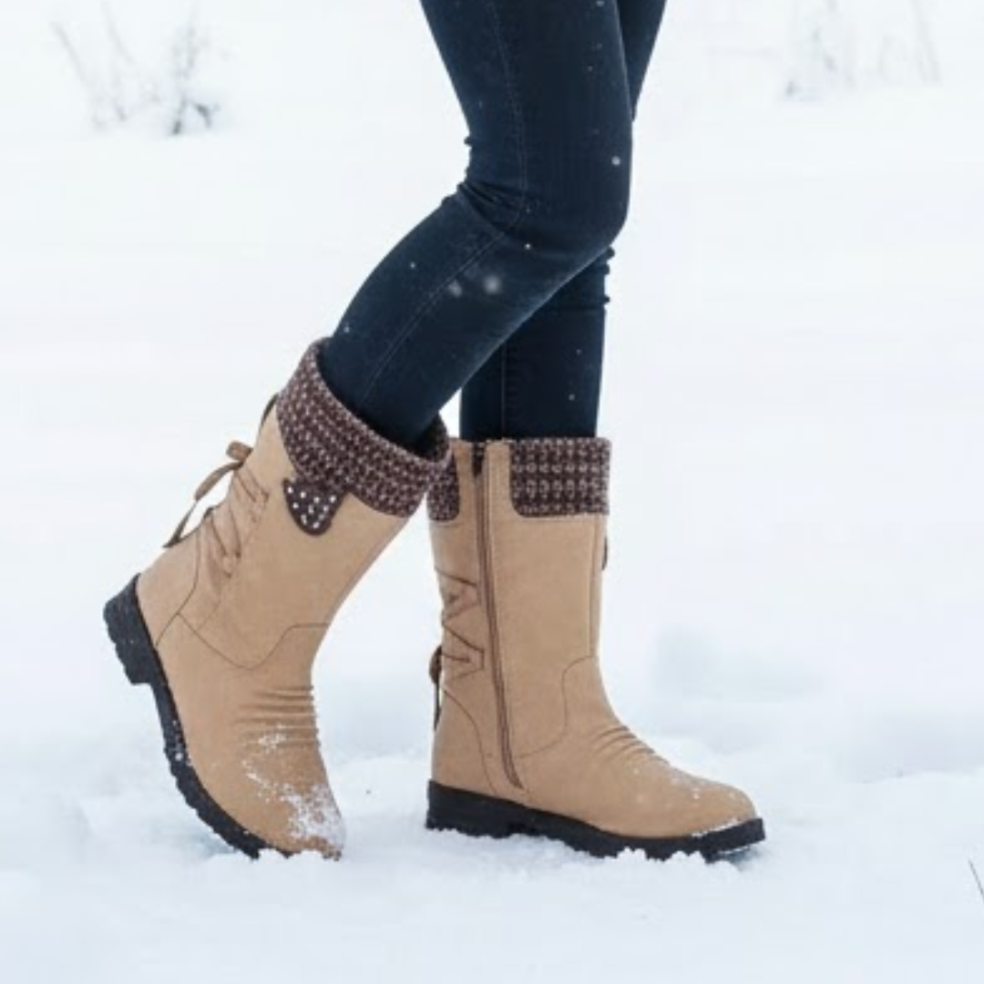 Botas de neve térmicas com sistema de ajuste traseiro para mulher