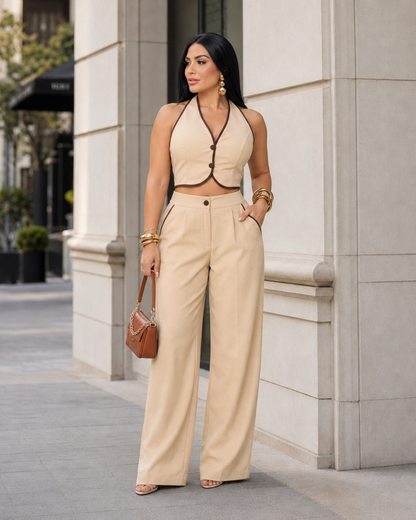 Conjunto de Colete Halter e Calça Larga