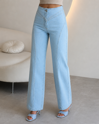 Calças Denim de Perna Larga e Cintura Subida