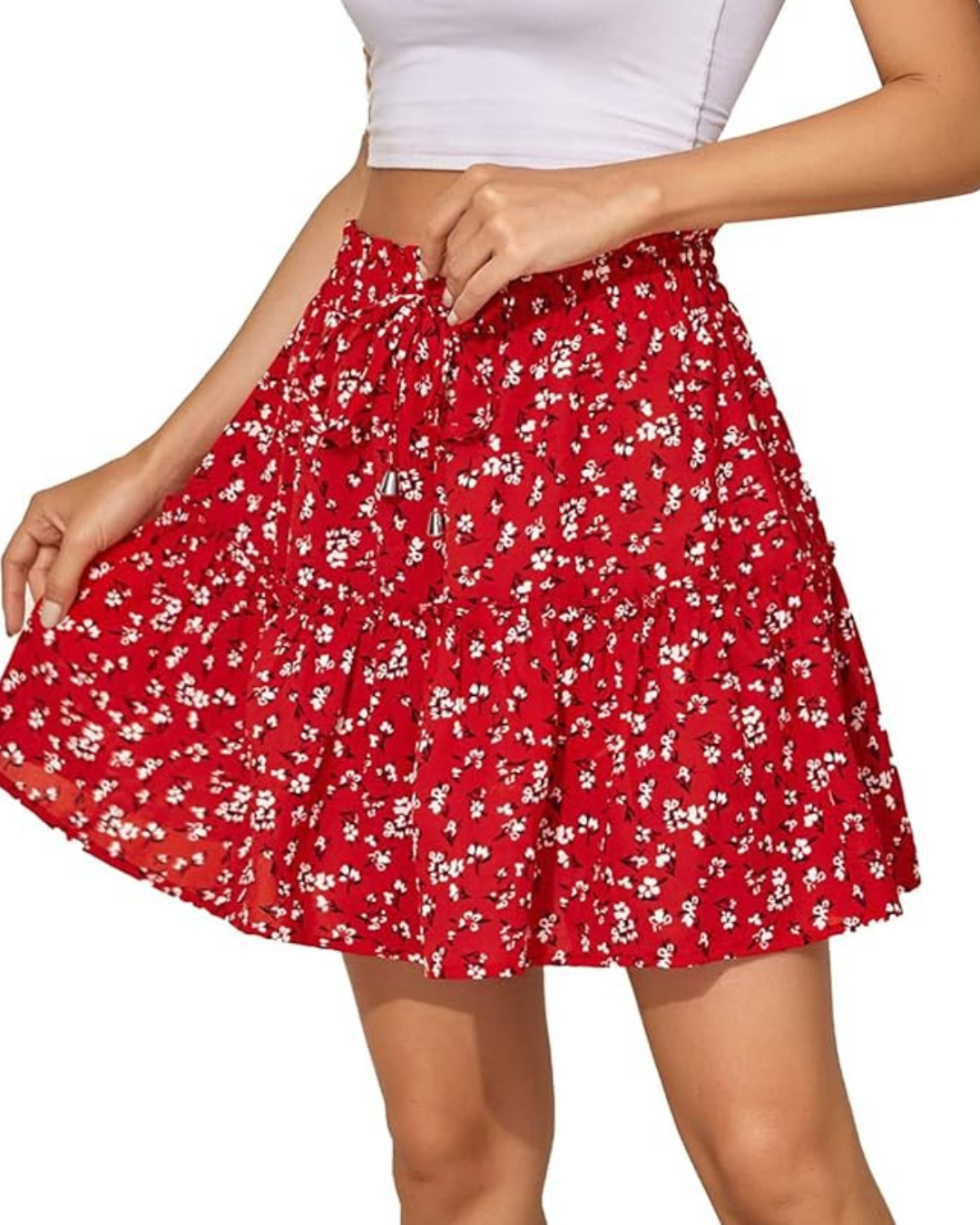 Saia curta de cintura alta com estampa floral (OFERTA 2X1)