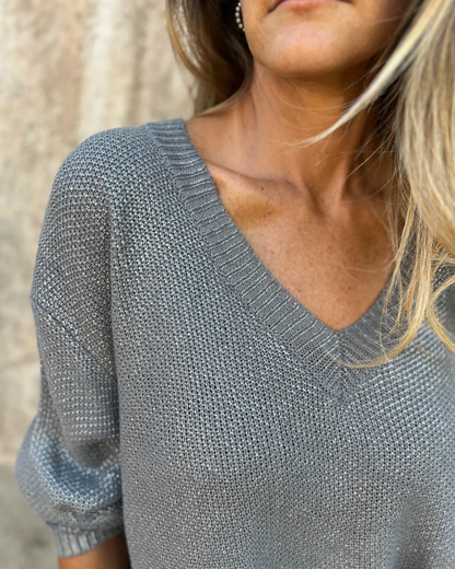 Camisola Malha Brilhante com Decote em V