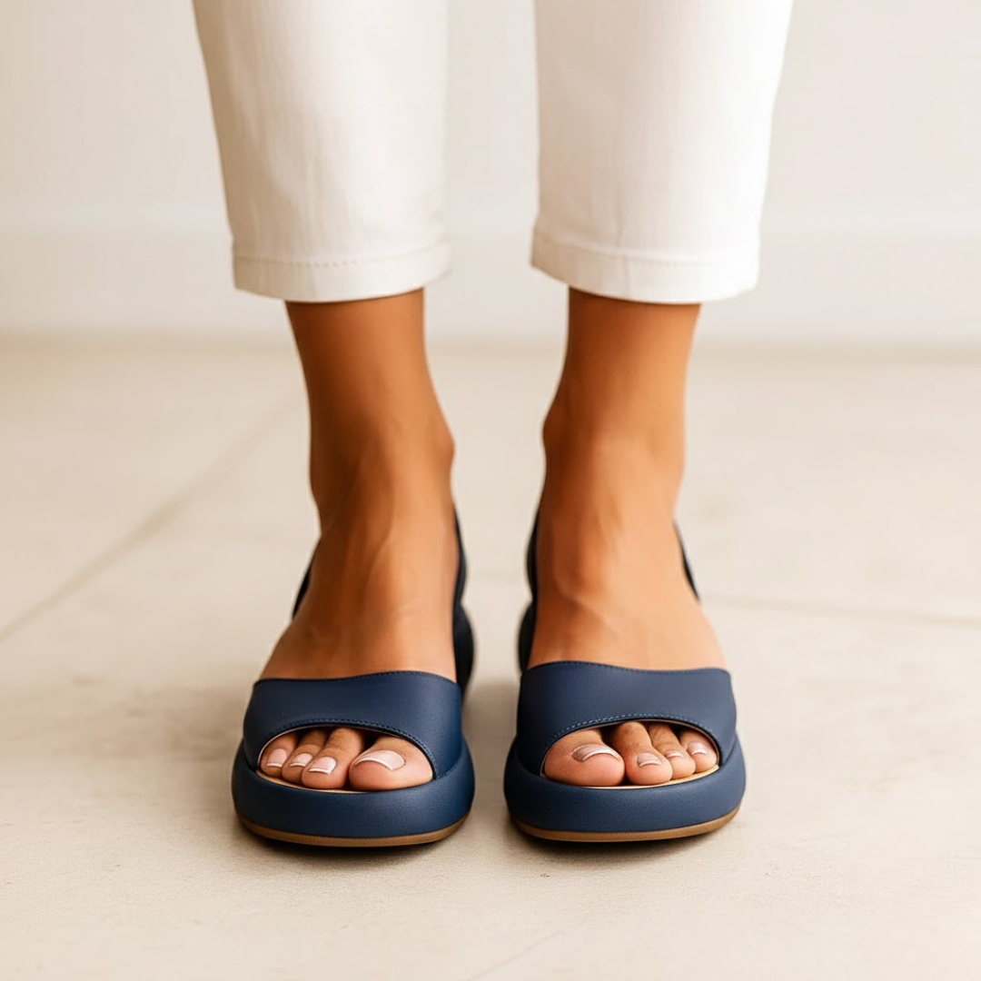 Sandália para mulher com palma acolchoada e design ergonómico.