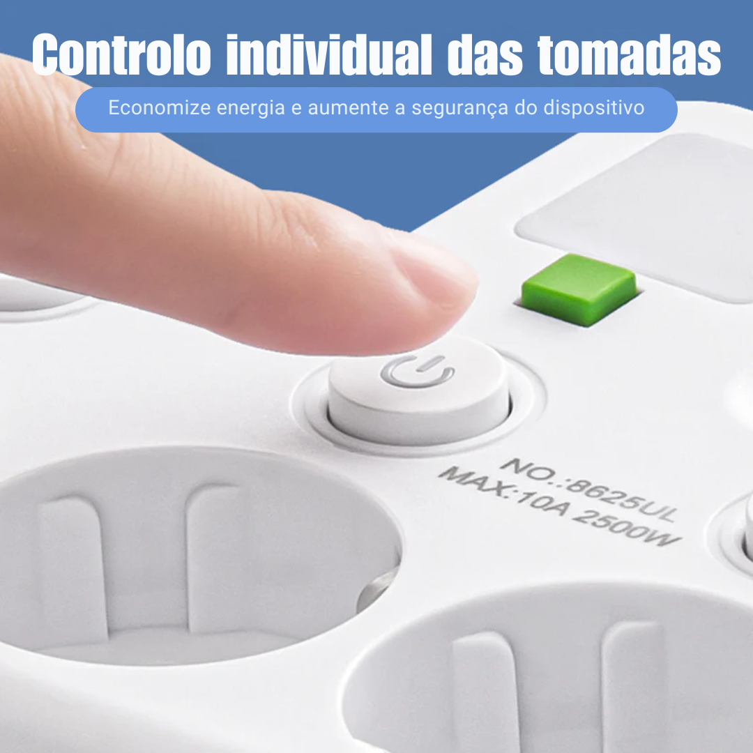 Tomada Adaptadora Múltipla com Interruptores Independentes e Luz Noturna