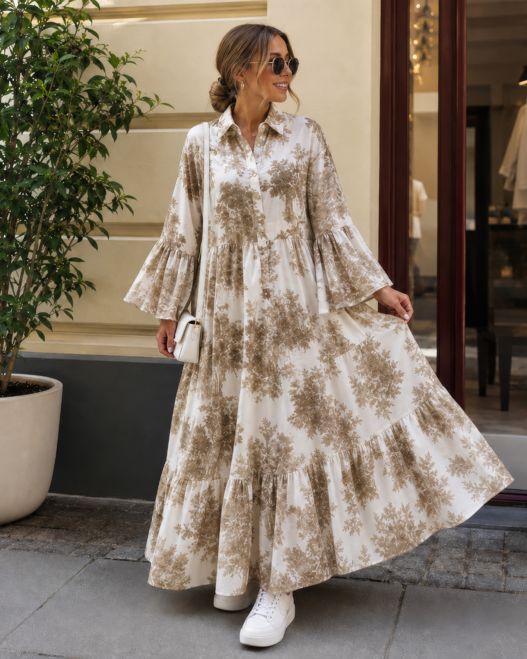 Vestido com estampado botânico