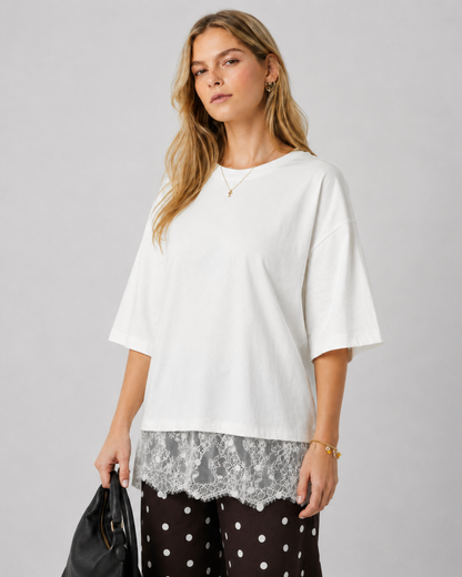 Camisola oversize com baínha de renda