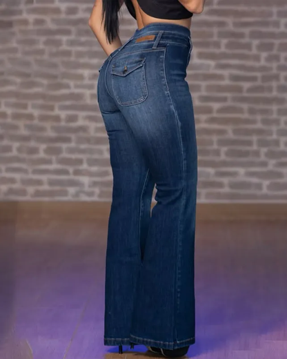 Jeans de Cintura Alta com Corte À Boca de Sino para uma Silhueta Perfeita