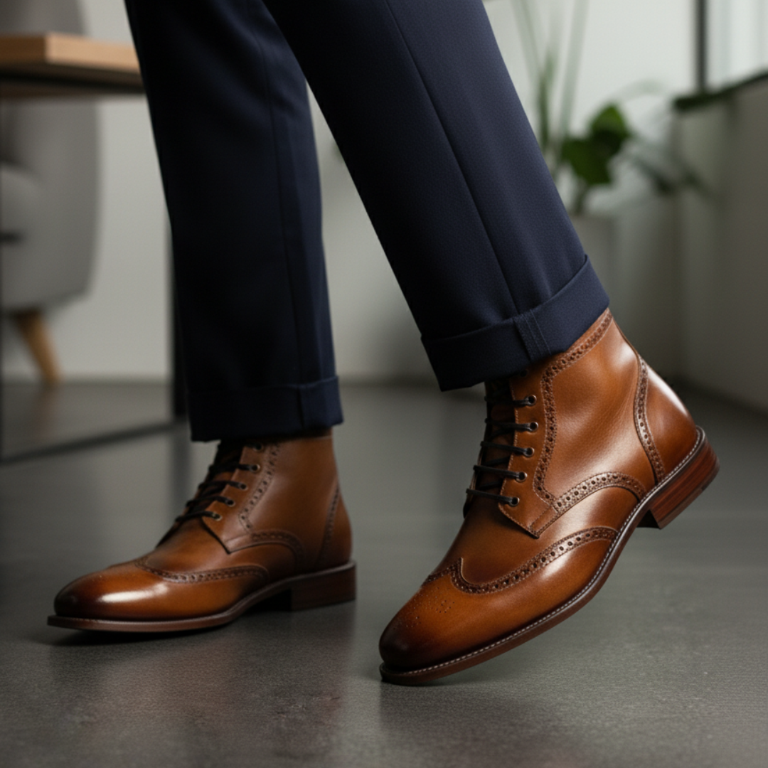 Botas de couro clássicas e elegantes para homem 