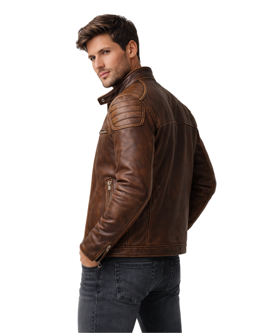 Casaco de couro com design funcional para homem