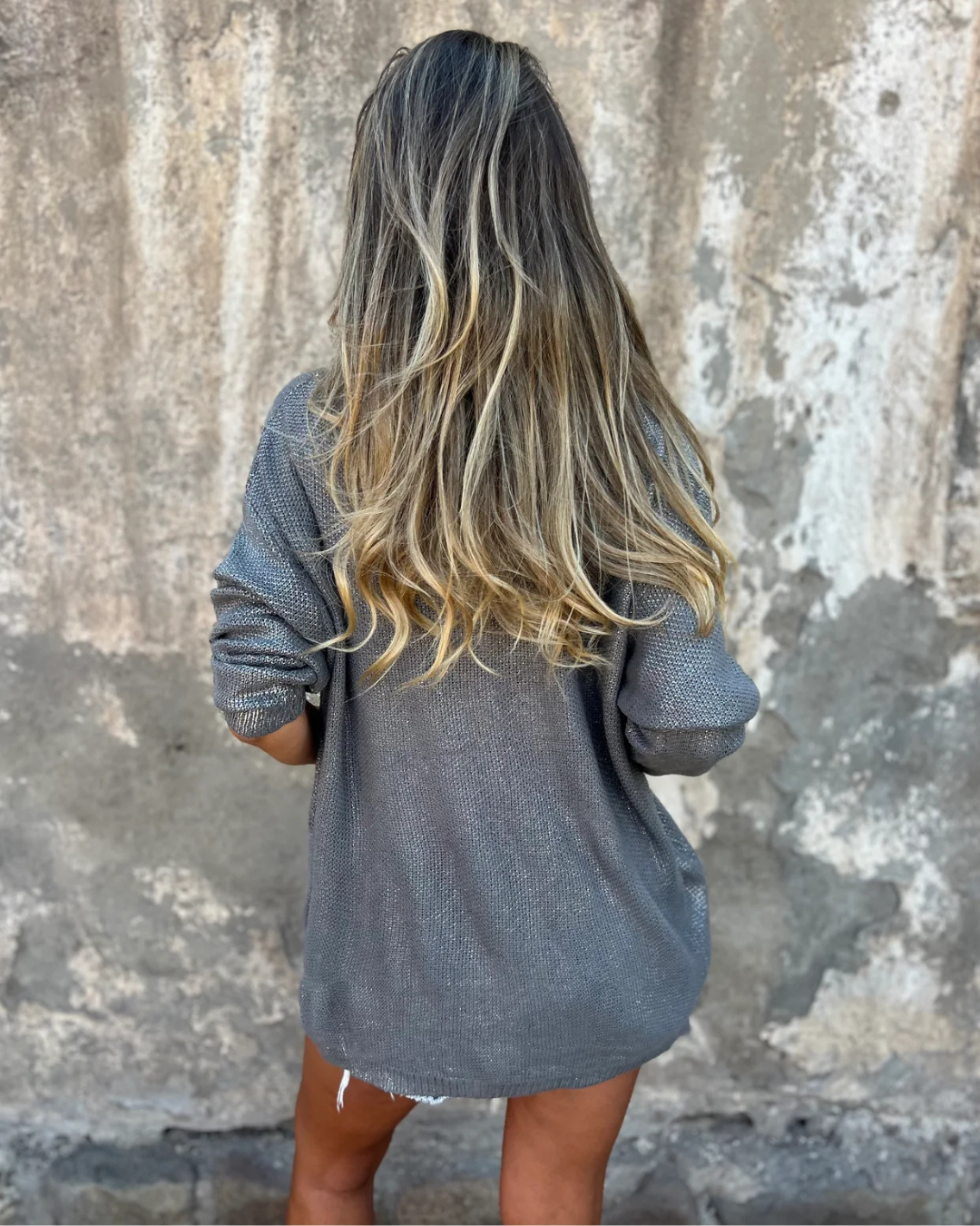 Camisola Malha Brilhante com Decote em V