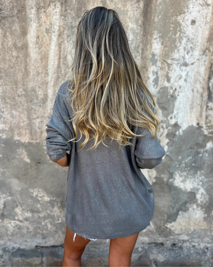 Camisola Malha Brilhante com Decote em V