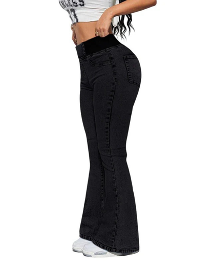 Jeans à Boca de Sino de Cintura Alta
