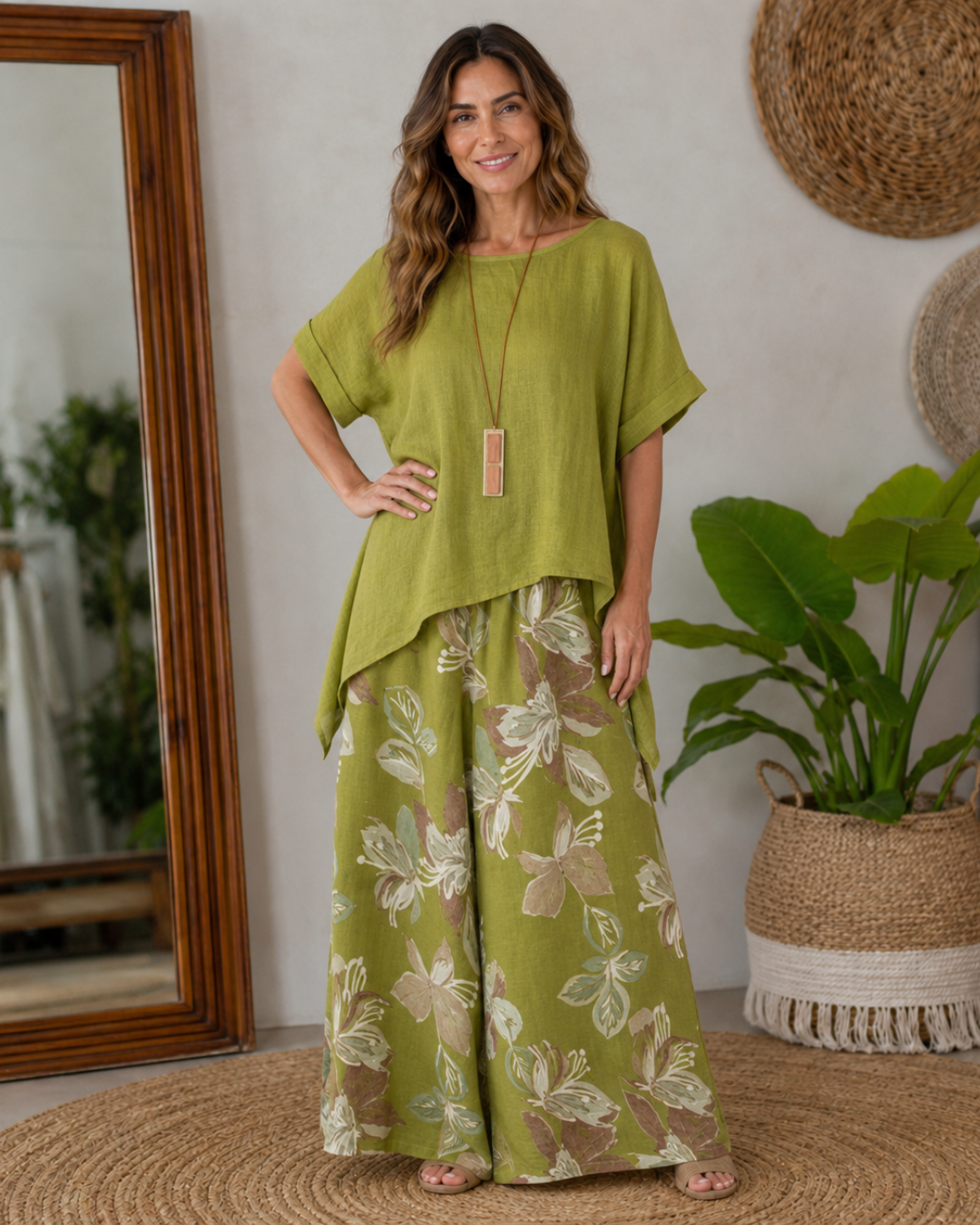 Conjunto Boho de Blusa e Calças Amplas
