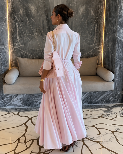 Vestido Camiseiro Comprido com Saia Plissada