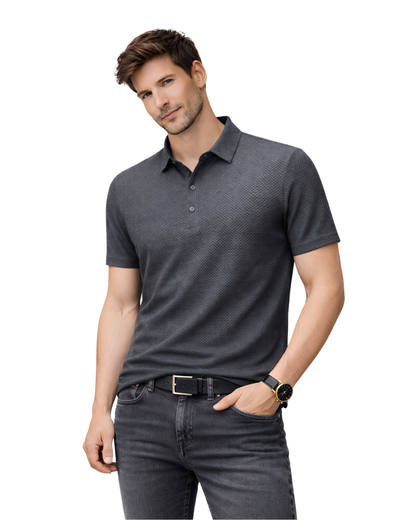 Polo de Malha Premium com Textura Microestrutural e Acabamento Respirável para Homem