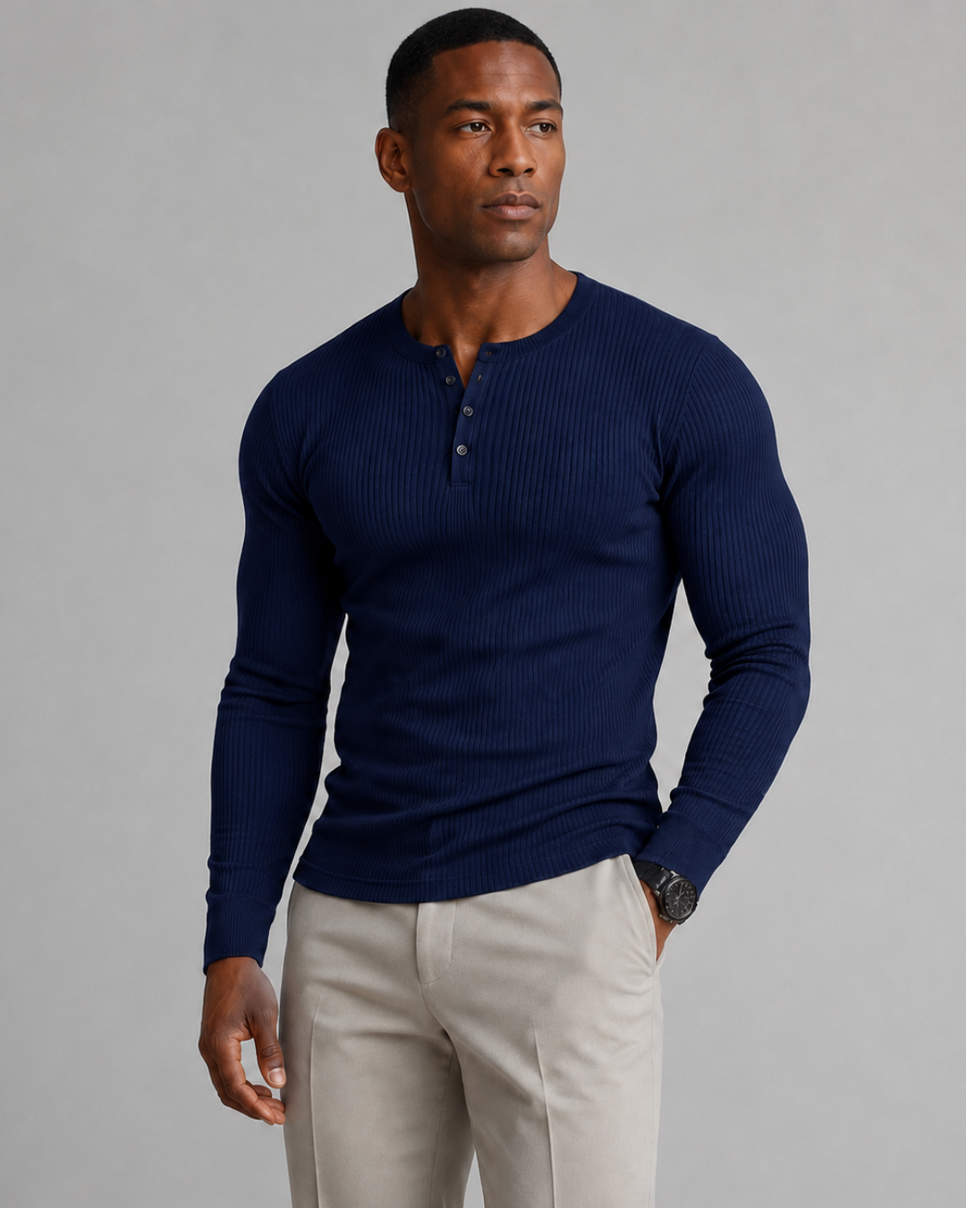 Camisola de Manga Comprida em Malha Canelada