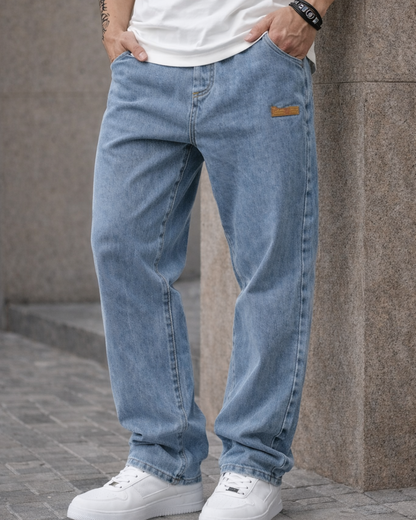 Jeans de Corte Laro com Cintura Ajustável para Homem