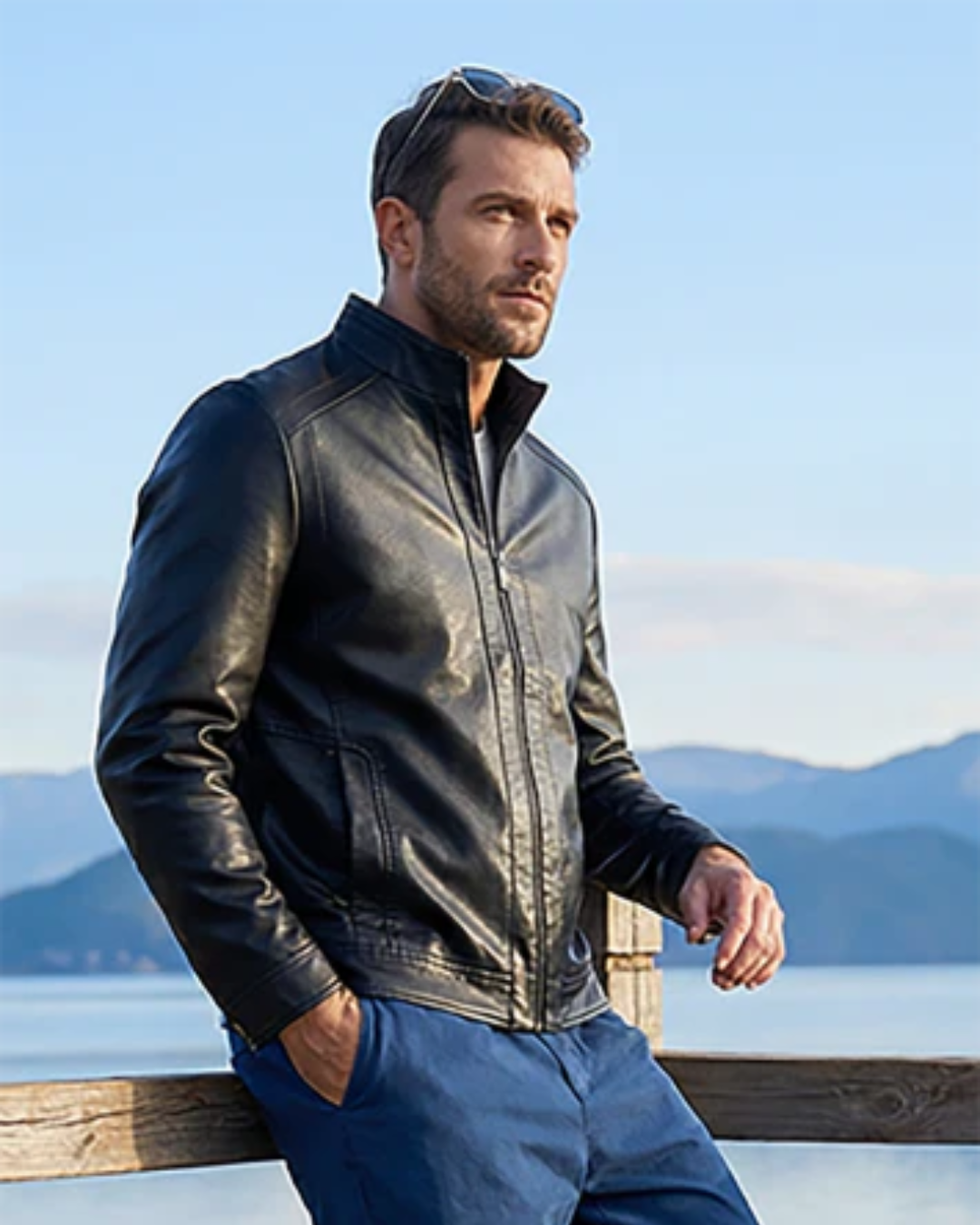 Casaco de pele com forro térmico para homem 