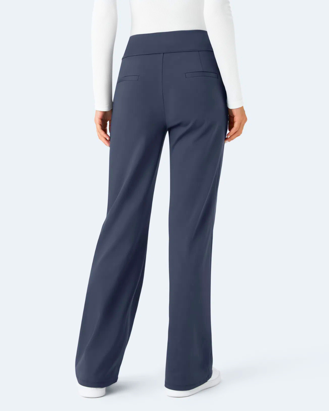 Calças de Trabalho de Cintura Alta com Bolsos Laterais com Fecho de Correr