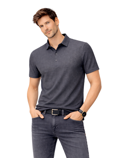 Polo de Malha Premium com Textura Microestrutural e Acabamento Respirável para Homem