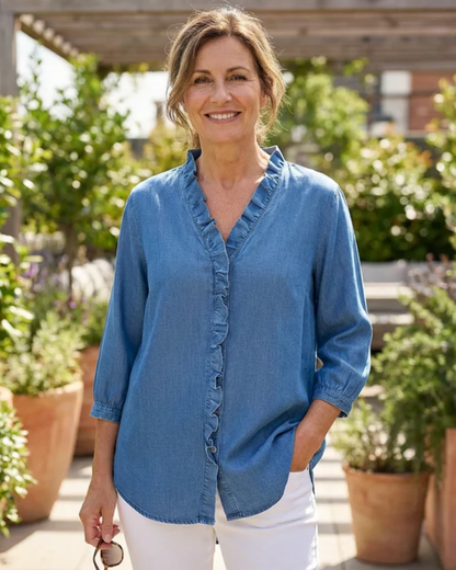 Blusa fluida com decote em V para mulher 