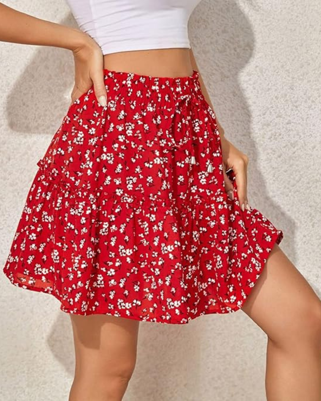 Saia curta de cintura alta com estampa floral (OFERTA 2X1)