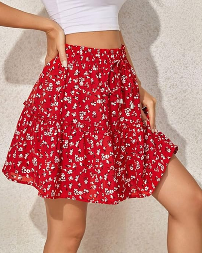 Saia curta de cintura alta com estampa floral (OFERTA 2X1)