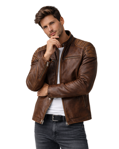 Casaco de couro com design funcional para homem