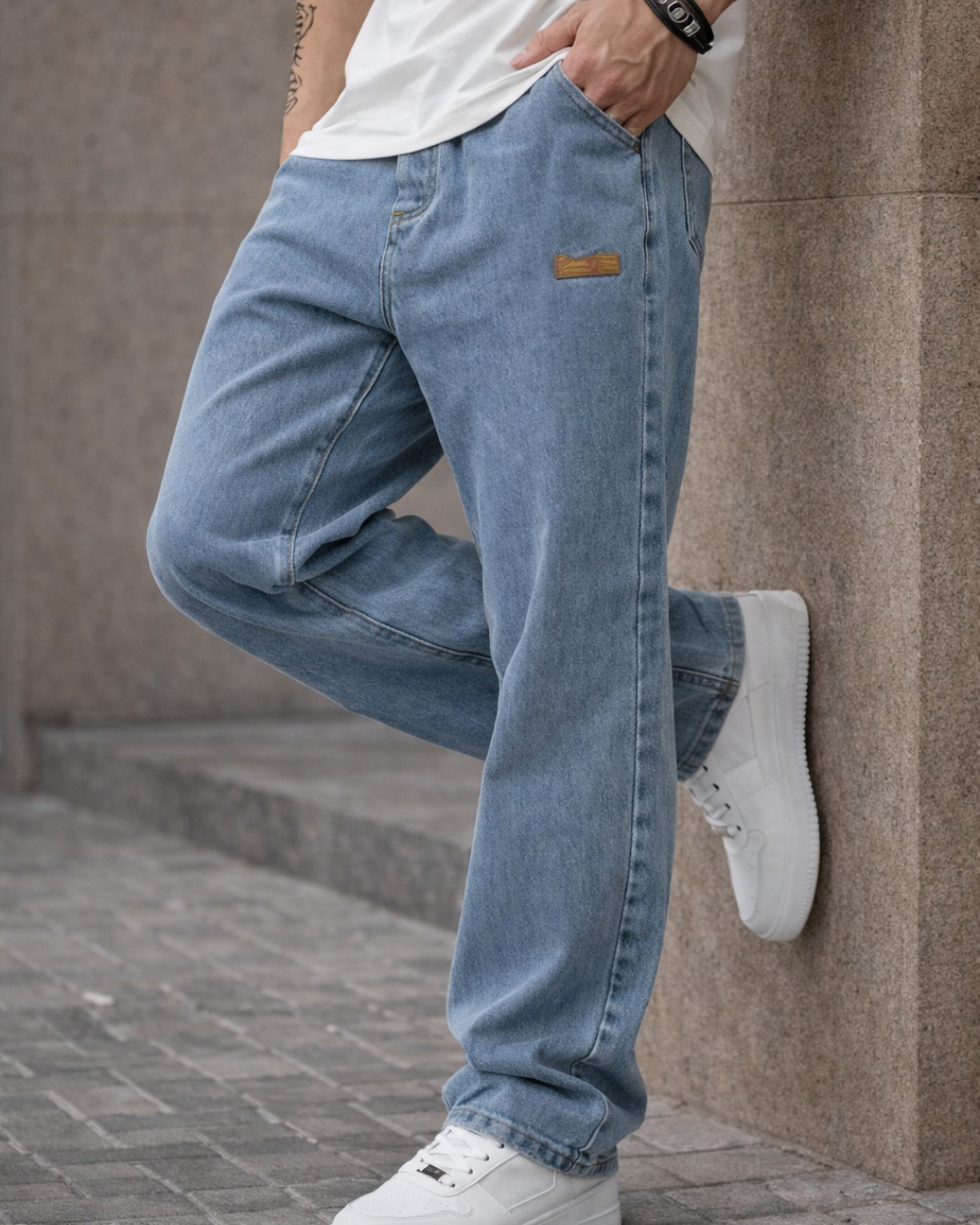 Jeans de Corte Laro com Cintura Ajustável para Homem