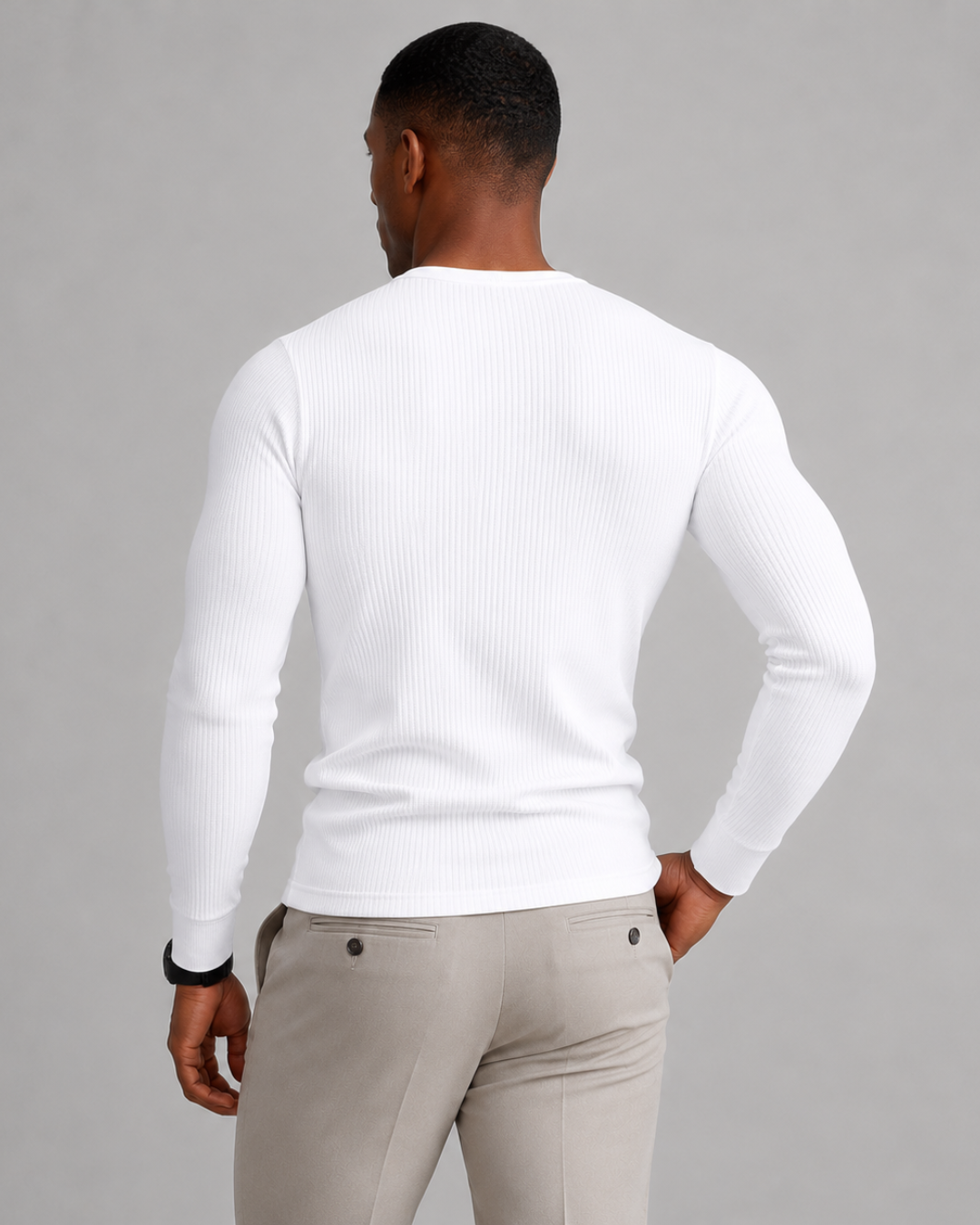 Camisola de Manga Comprida em Malha Canelada