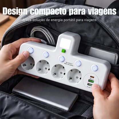 Tomada Adaptadora Múltipla com Interruptores Independentes e Luz Noturna