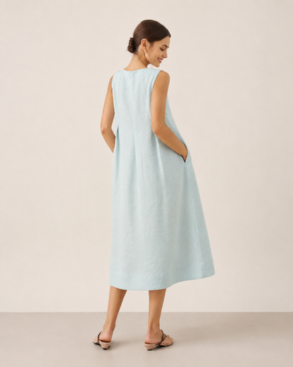 Vestido informal de linho com bolsos laterais