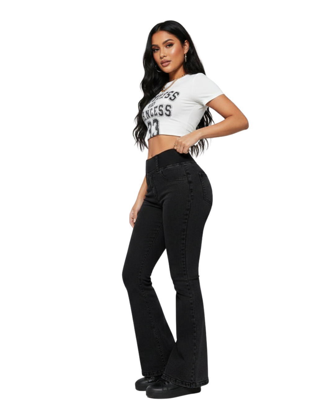 Jeans à Boca de Sino de Cintura Alta