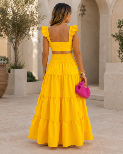 Conjunto de Top e Saia Comprida com Folhos