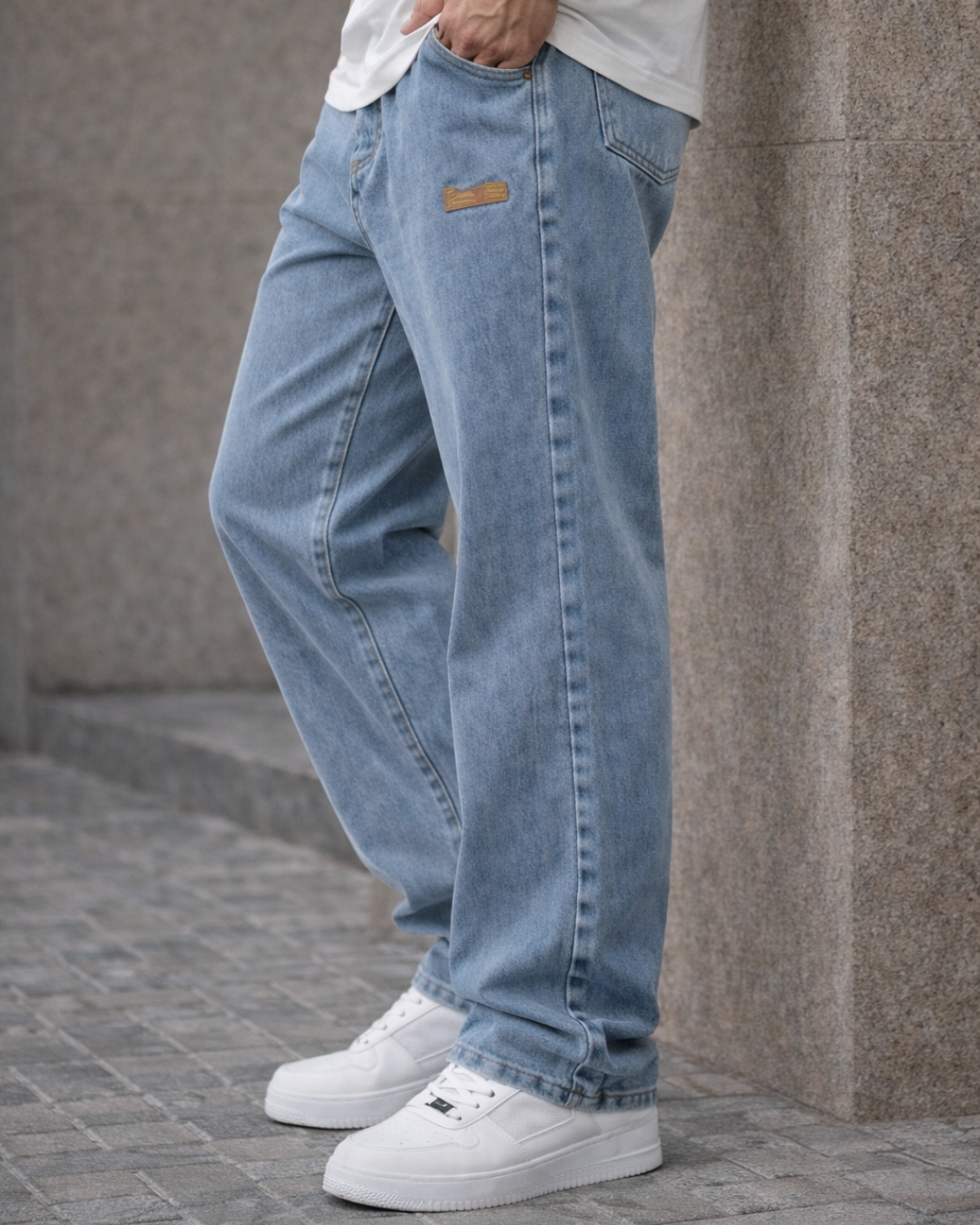 Jeans de Corte Laro com Cintura Ajustável para Homem