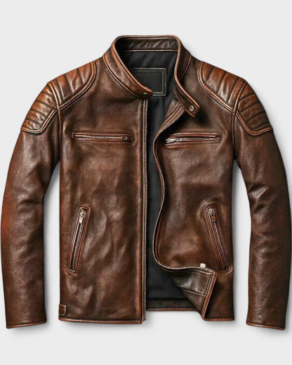 Casaco de couro com design funcional para homem