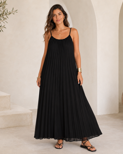 Vestido Comprido Plissado com Alças Finas