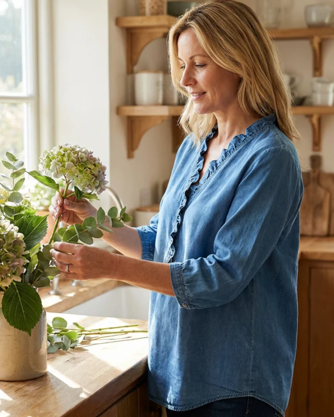 Blusa fluida com decote em V para mulher 